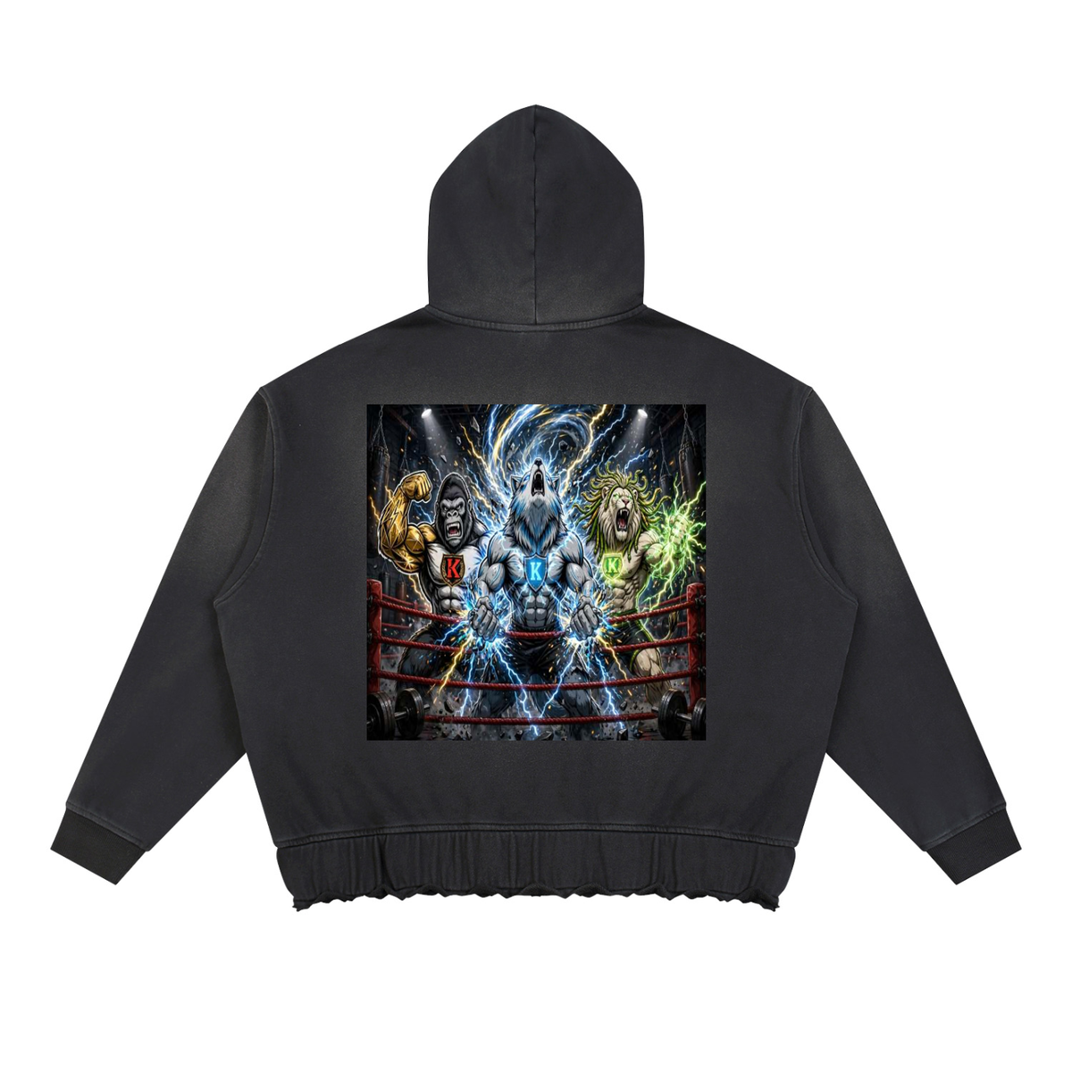 KFSBLLC (way of the beast edtion)Unisex Sunfade Ripped Boxy Hoodie