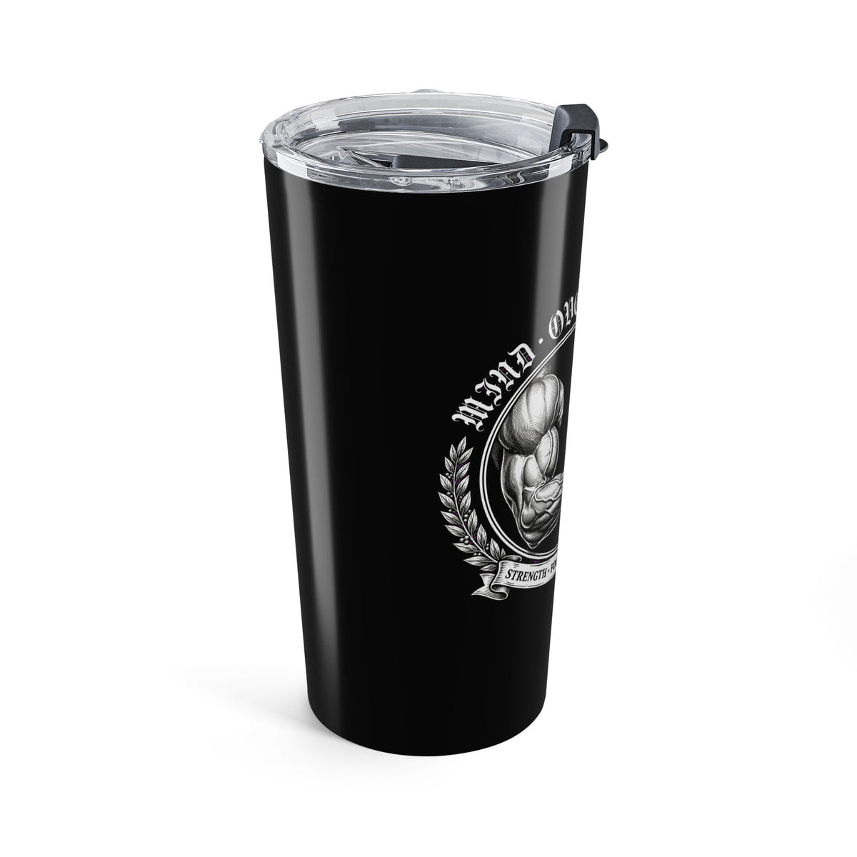 20oz Embossed "Mind Over Muscle" Black Stainless Tumbler