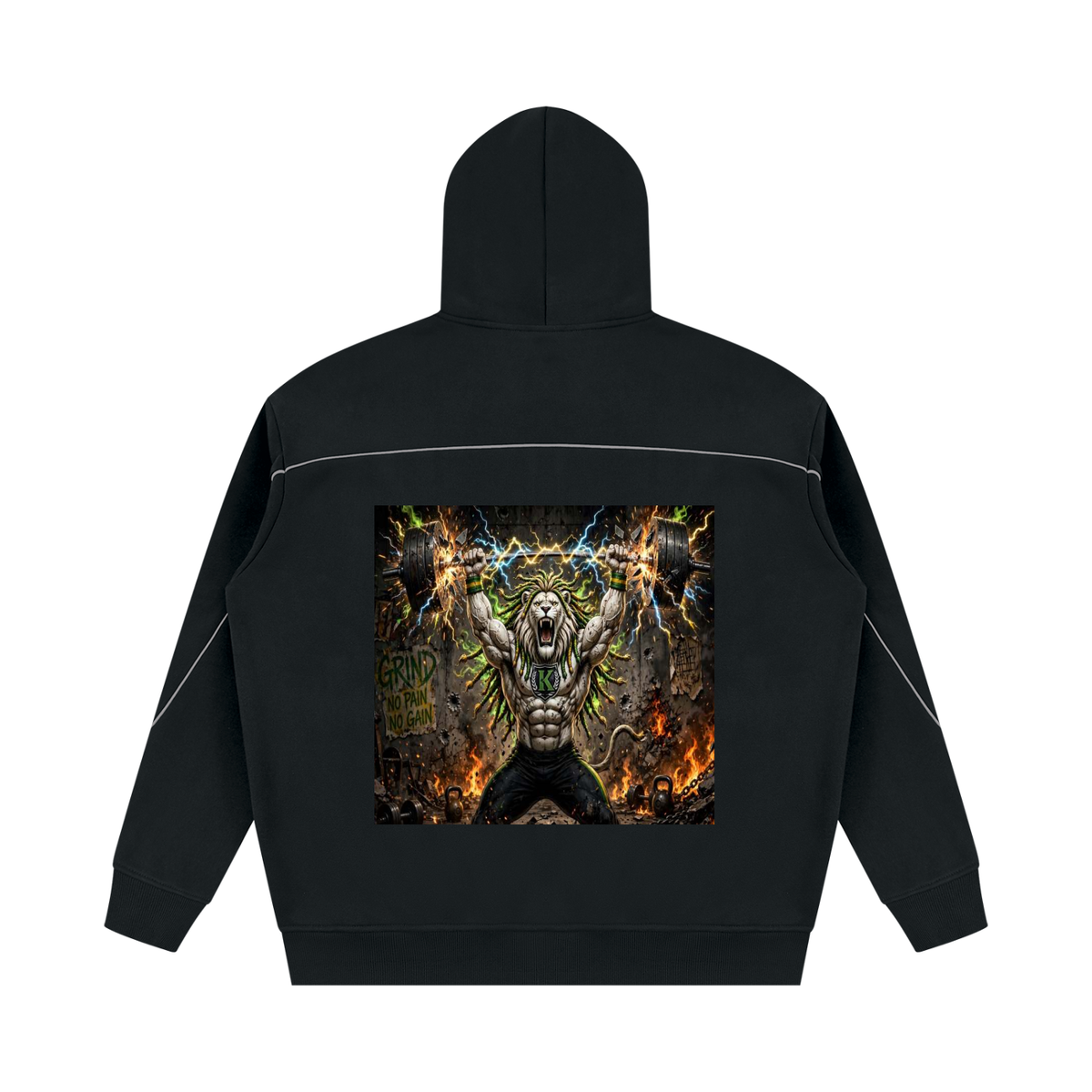 (KSFBLLC RASTA LION)Unisex Oversized Piping Fleece Hoodie