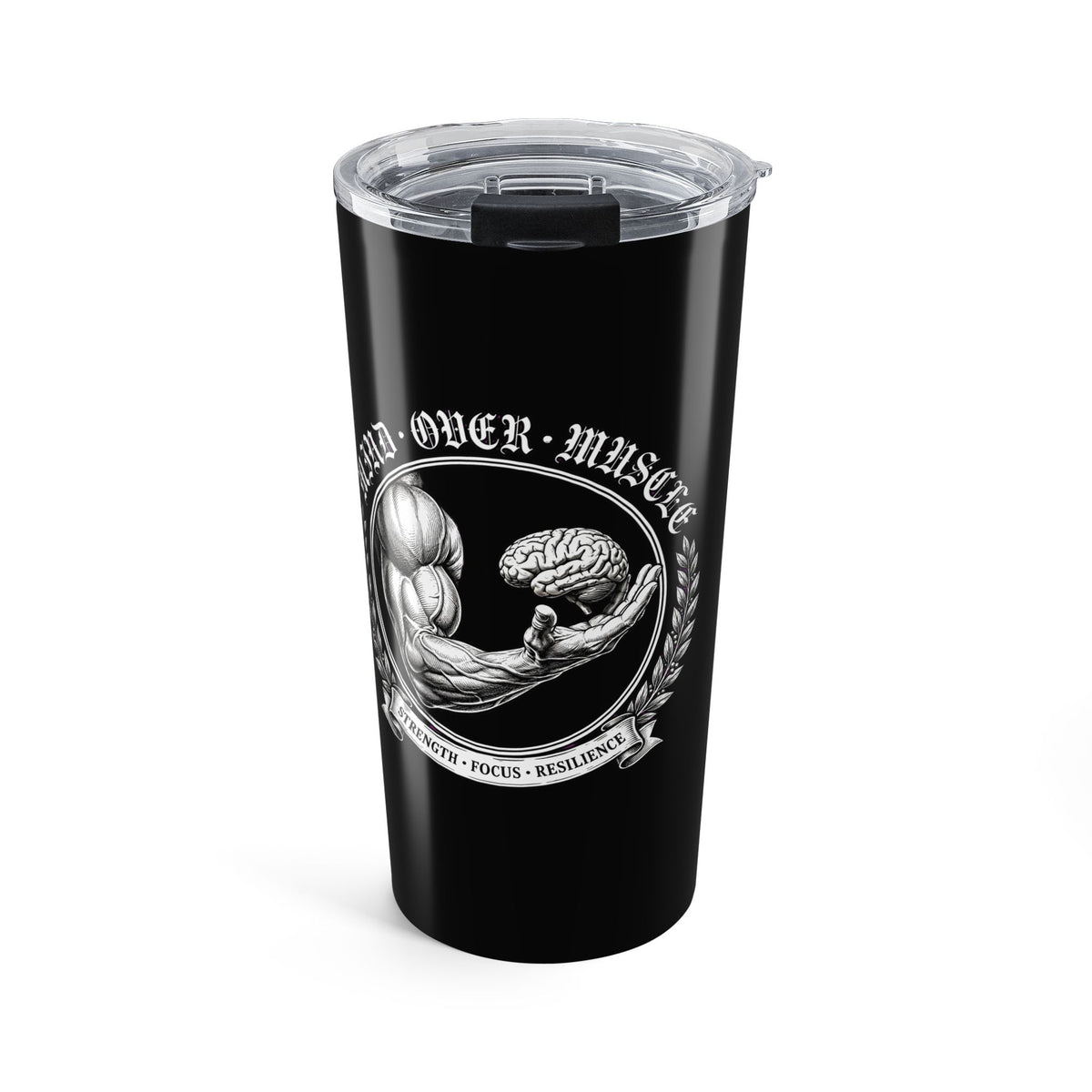20oz Embossed "Mind Over Muscle" Black Stainless Tumbler