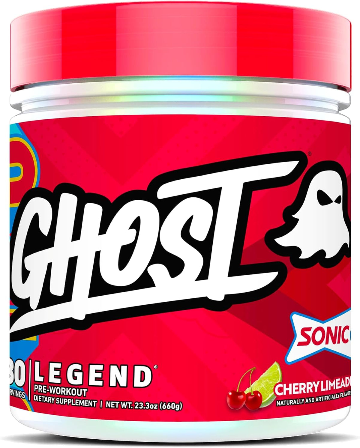 GHOST Legend Pre-Workout Powder, Sonic Cherry Limeade, 30 Servings | Pre-Workout with 300MG Caffeine, L-Citrulline, & Beta Alanine - Energy & Focus for Men & Women - Free of Soy, Sugar, & Gluten