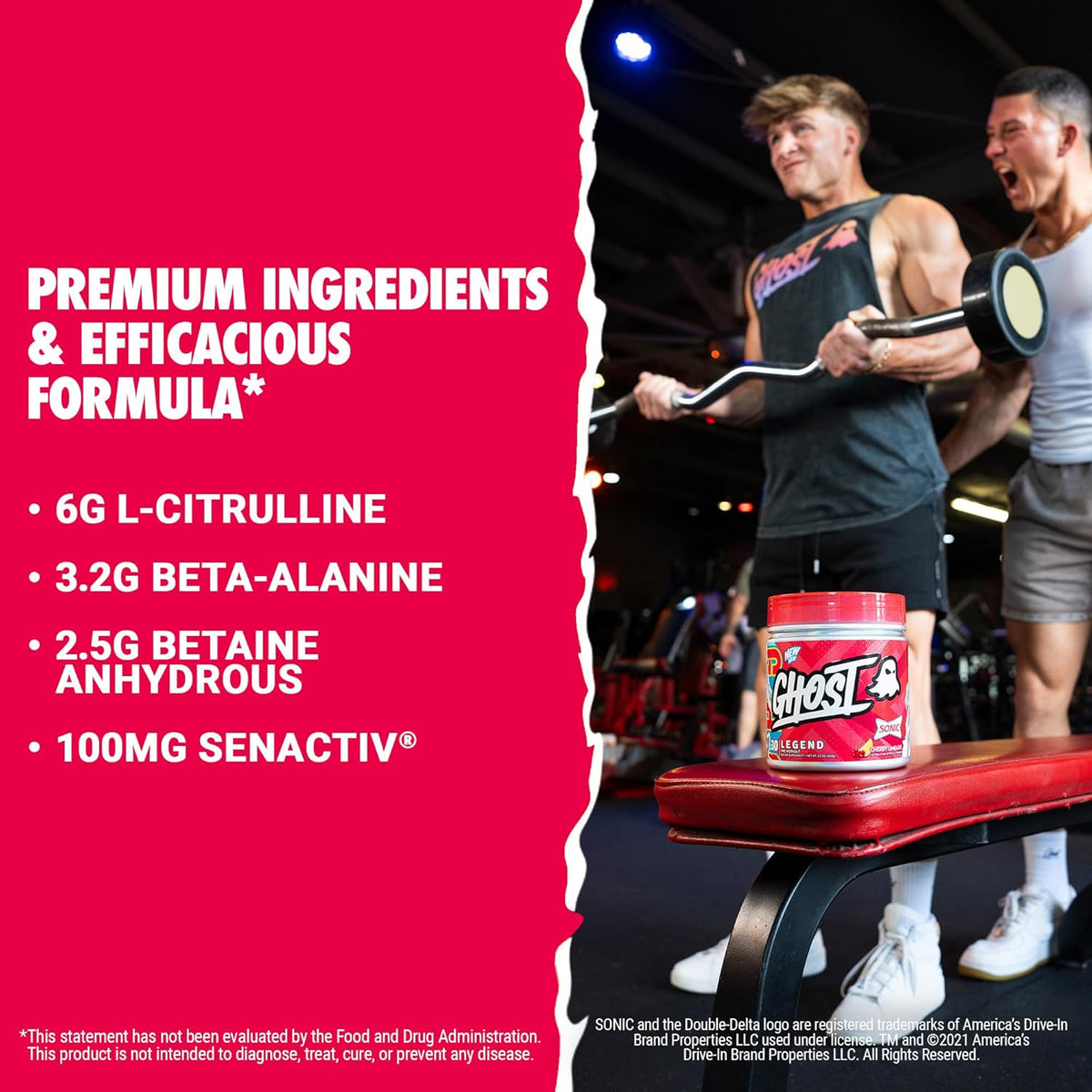 GHOST Legend Pre-Workout Powder, Sonic Cherry Limeade, 30 Servings | Pre-Workout with 300MG Caffeine, L-Citrulline, & Beta Alanine - Energy & Focus for Men & Women - Free of Soy, Sugar, & Gluten