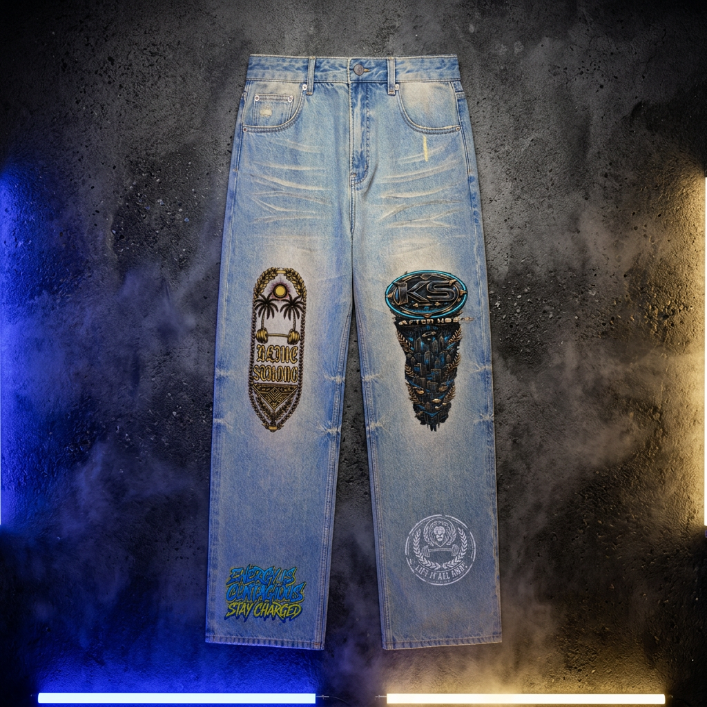 (K.s after hours ) Sun Fade Raw Hem Denim Jeans