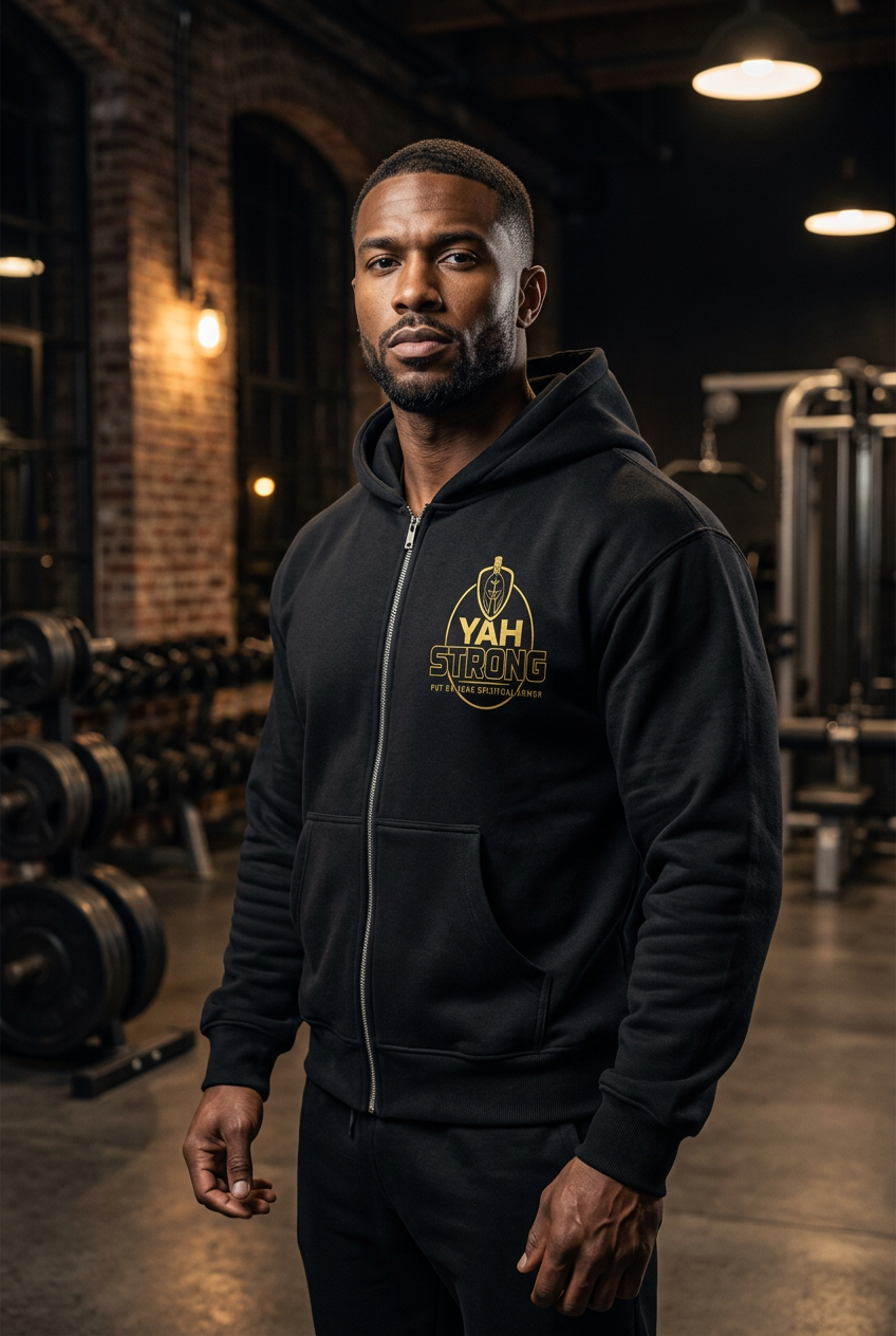 (KSFBLLC YAH STRONG ) Fleeced Full-Zip Boxy Hoodie