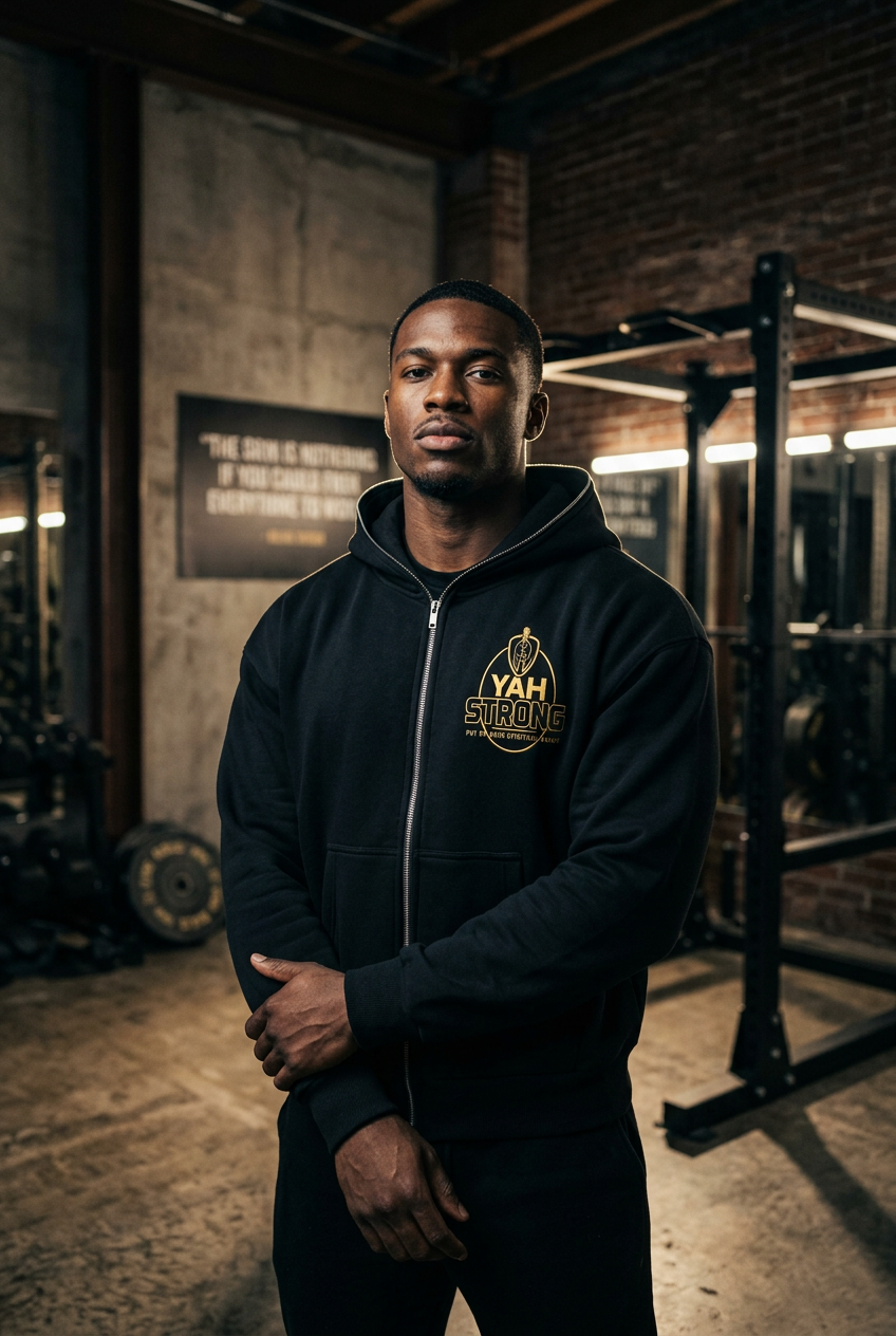 (KSFBLLC YAH STRONG ) Fleeced Full-Zip Boxy Hoodie