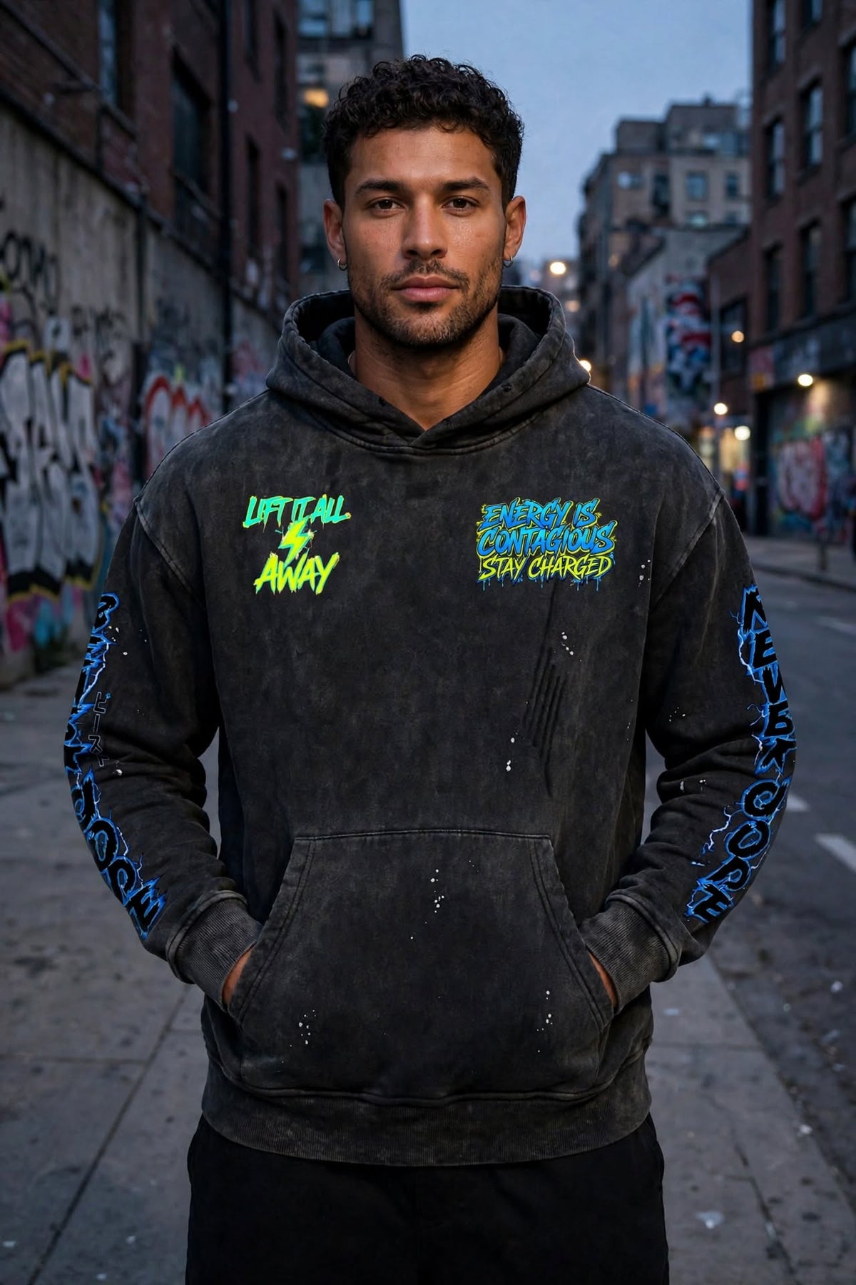 KSFBLLC ELECTRIC MAN EDTION Vintage Washed Frayed Fleece Hoodie