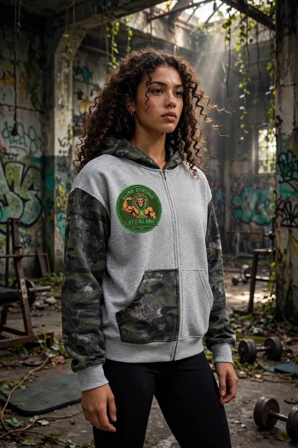 KSFBLLC(RASTA LION EDTION) Unisex Colorblock Camo Full Zip Boxy Hoodie