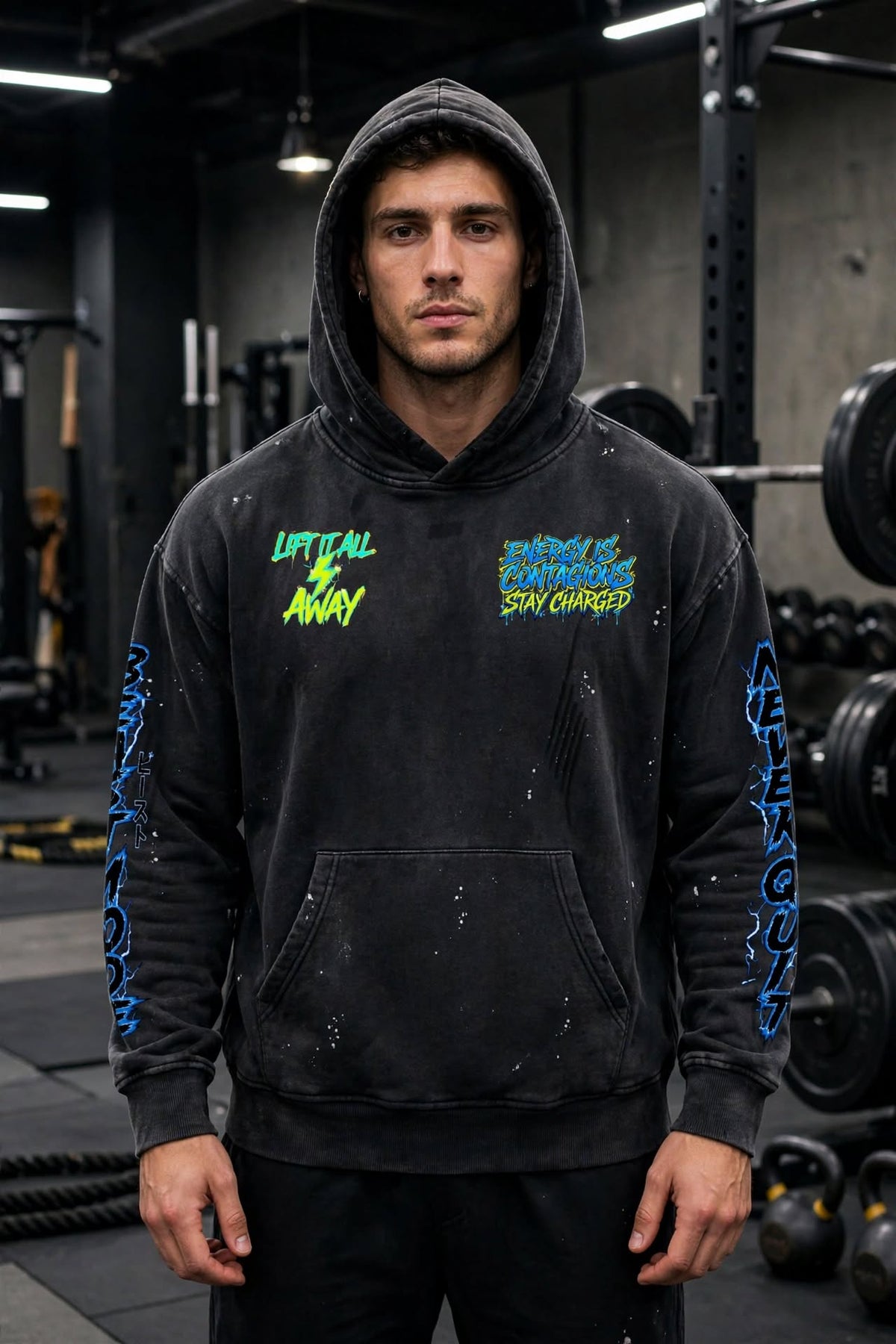 KSFBLLC ELECTRIC MAN EDTION Vintage Washed Frayed Fleece Hoodie
