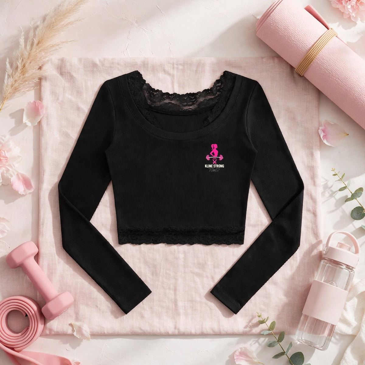 (Ksfbllc for the ladys) Women's Lace Trim Long Sleeve T-Shirt