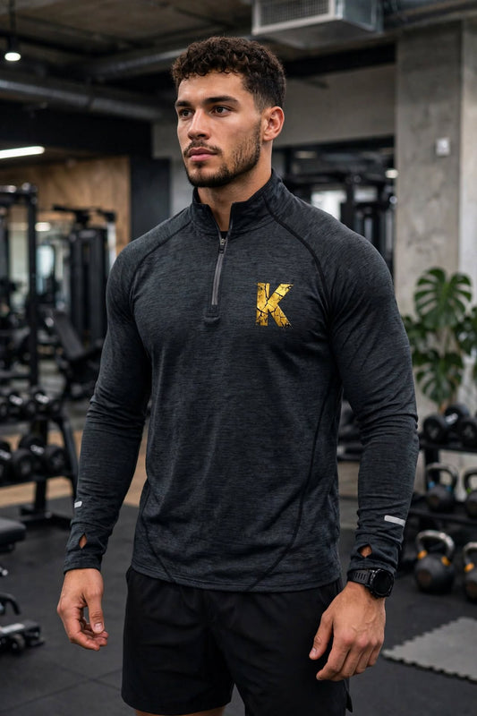 KSGBLLC (HUSTLE FOR THE MUSCLE) Men's Quarter-Zip Raglan Training T-Shirt