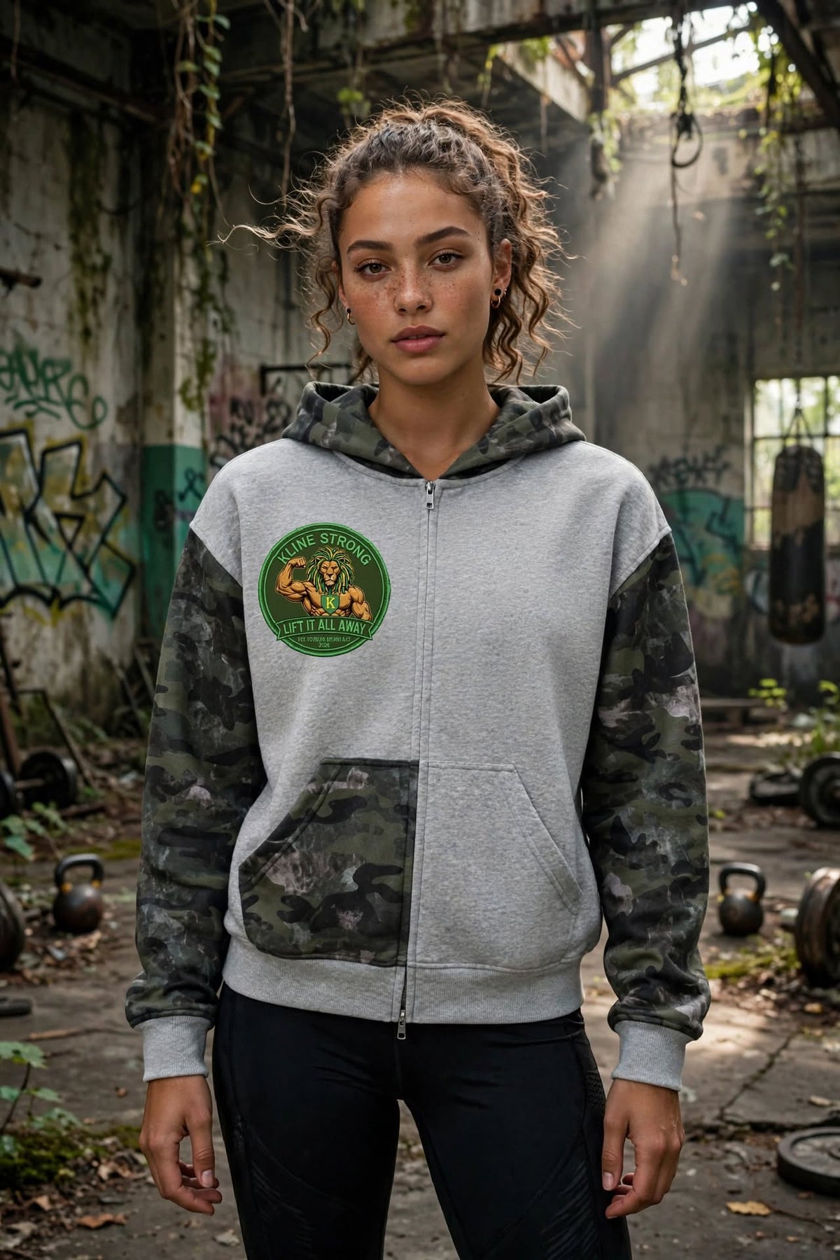 KSFBLLC(RASTA LION EDTION) Unisex Colorblock Camo Full Zip Boxy Hoodie