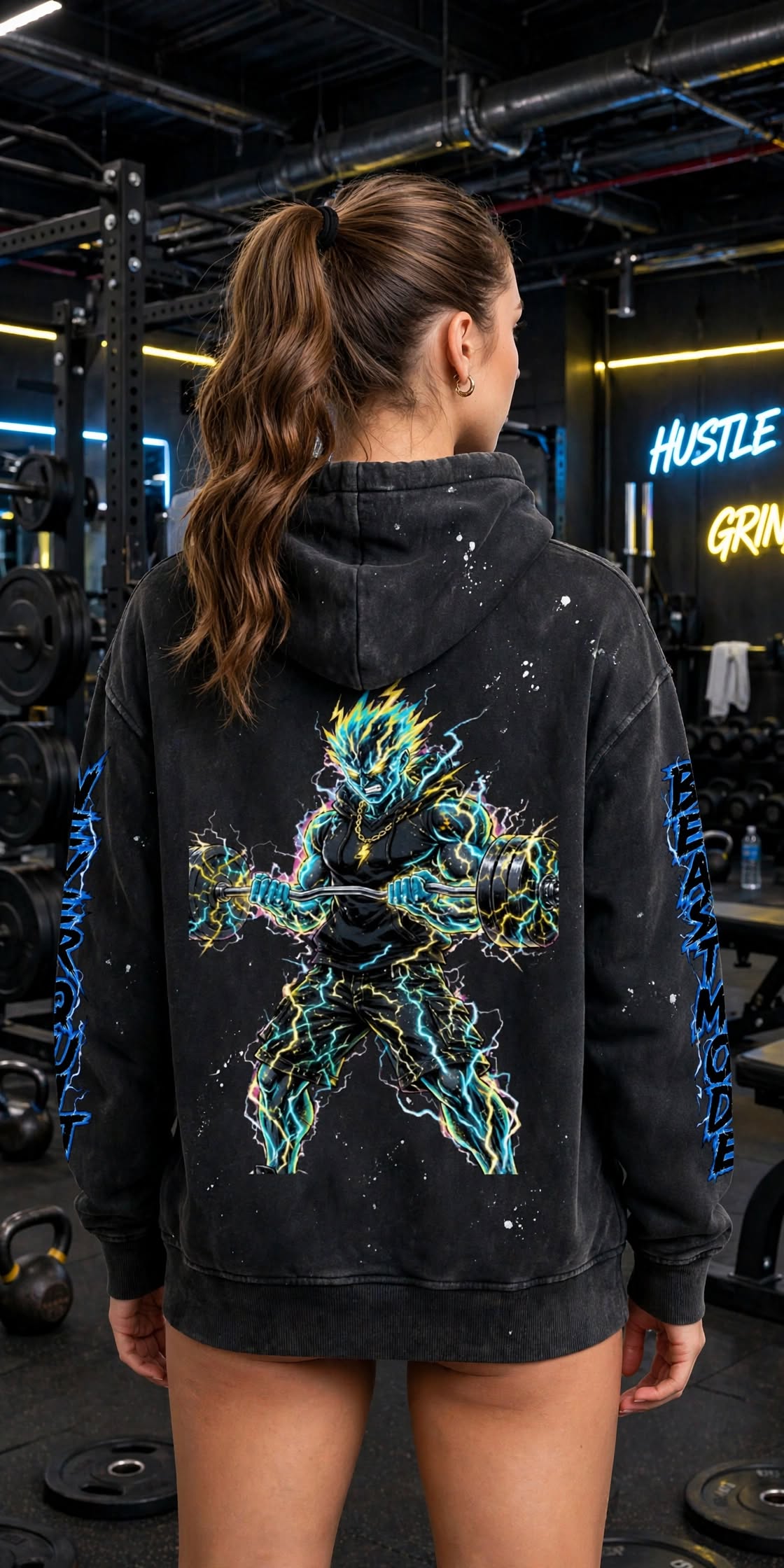 KSFBLLC ELECTRIC MAN EDTION Vintage Washed Frayed Fleece Hoodie