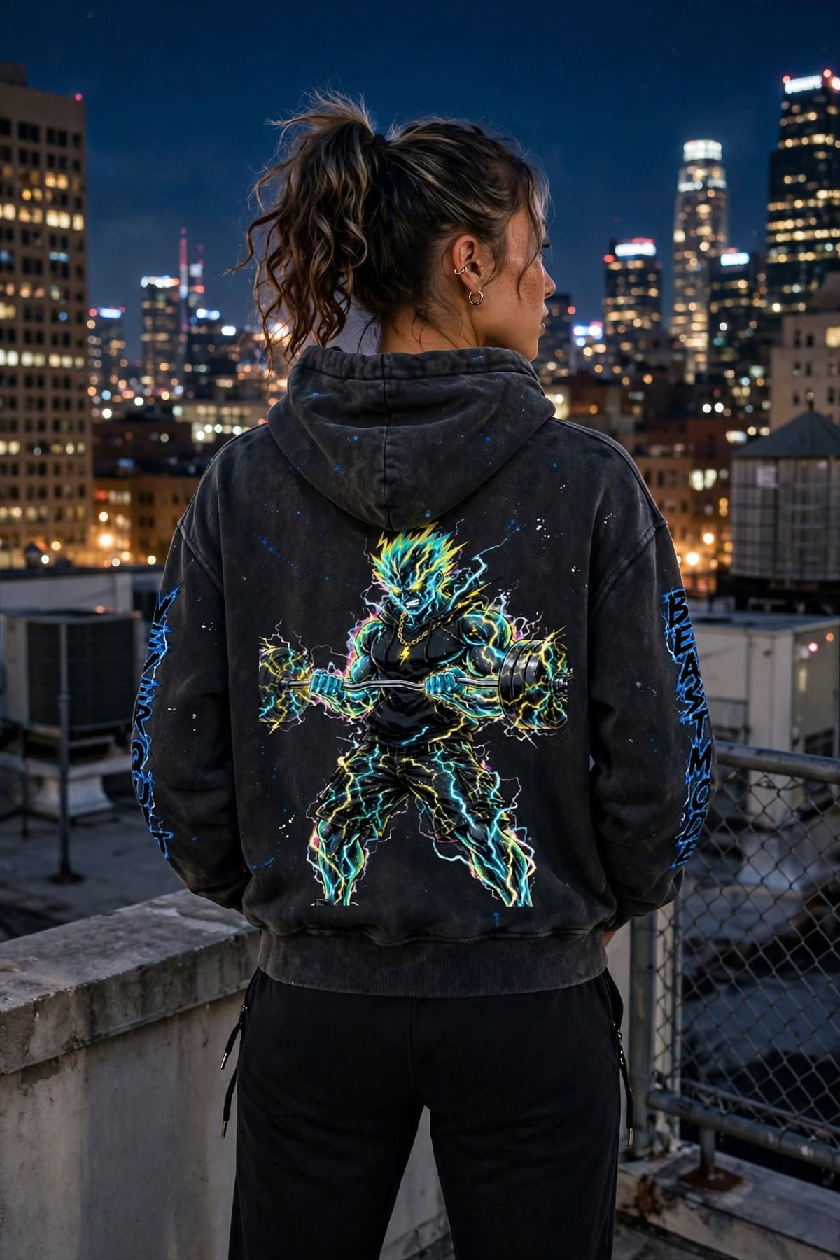 KSFBLLC ELECTRIC MAN EDTION Vintage Washed Frayed Fleece Hoodie
