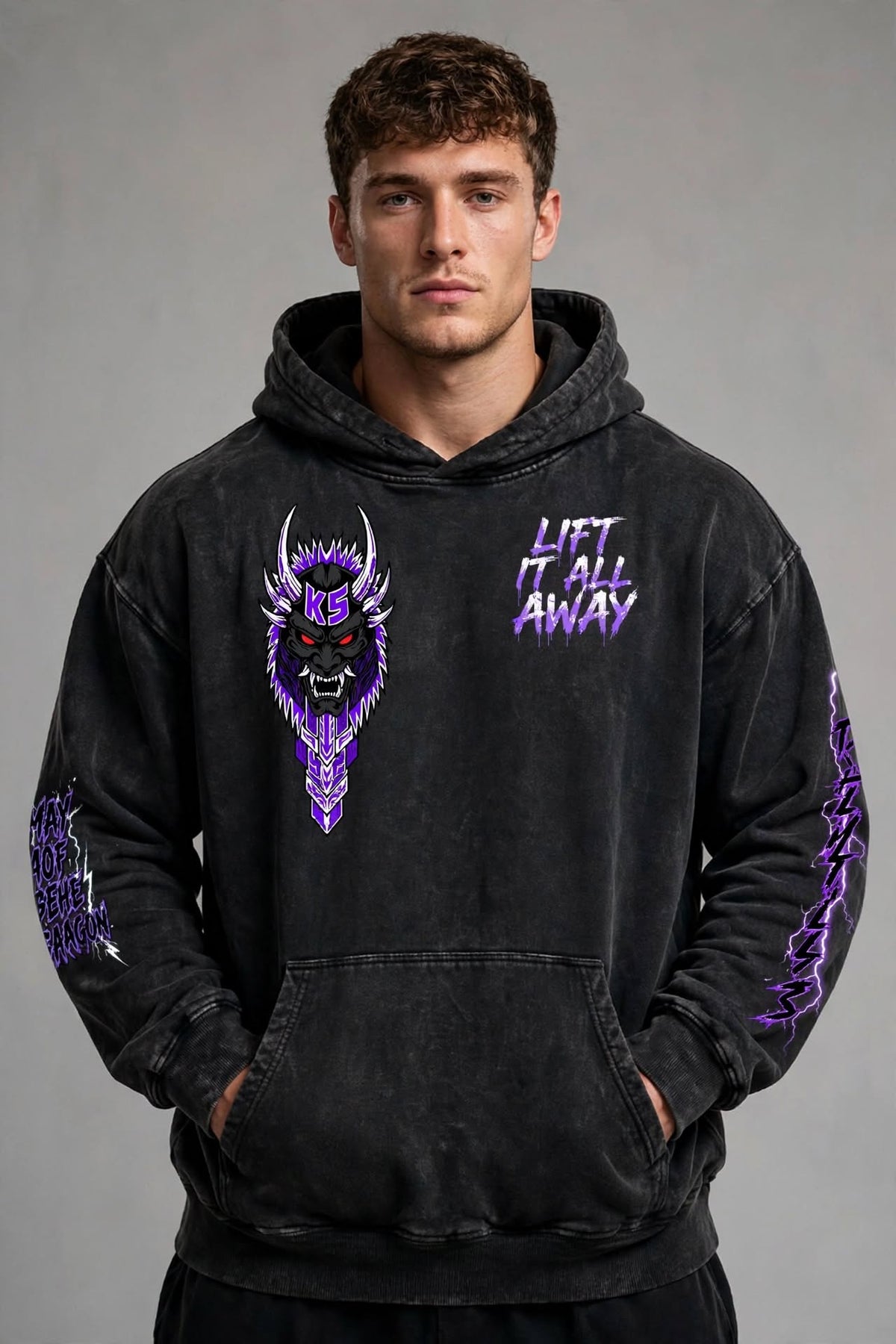 Way of the Dragon heavyweight sunfade oversized hoodie by Kline Strong