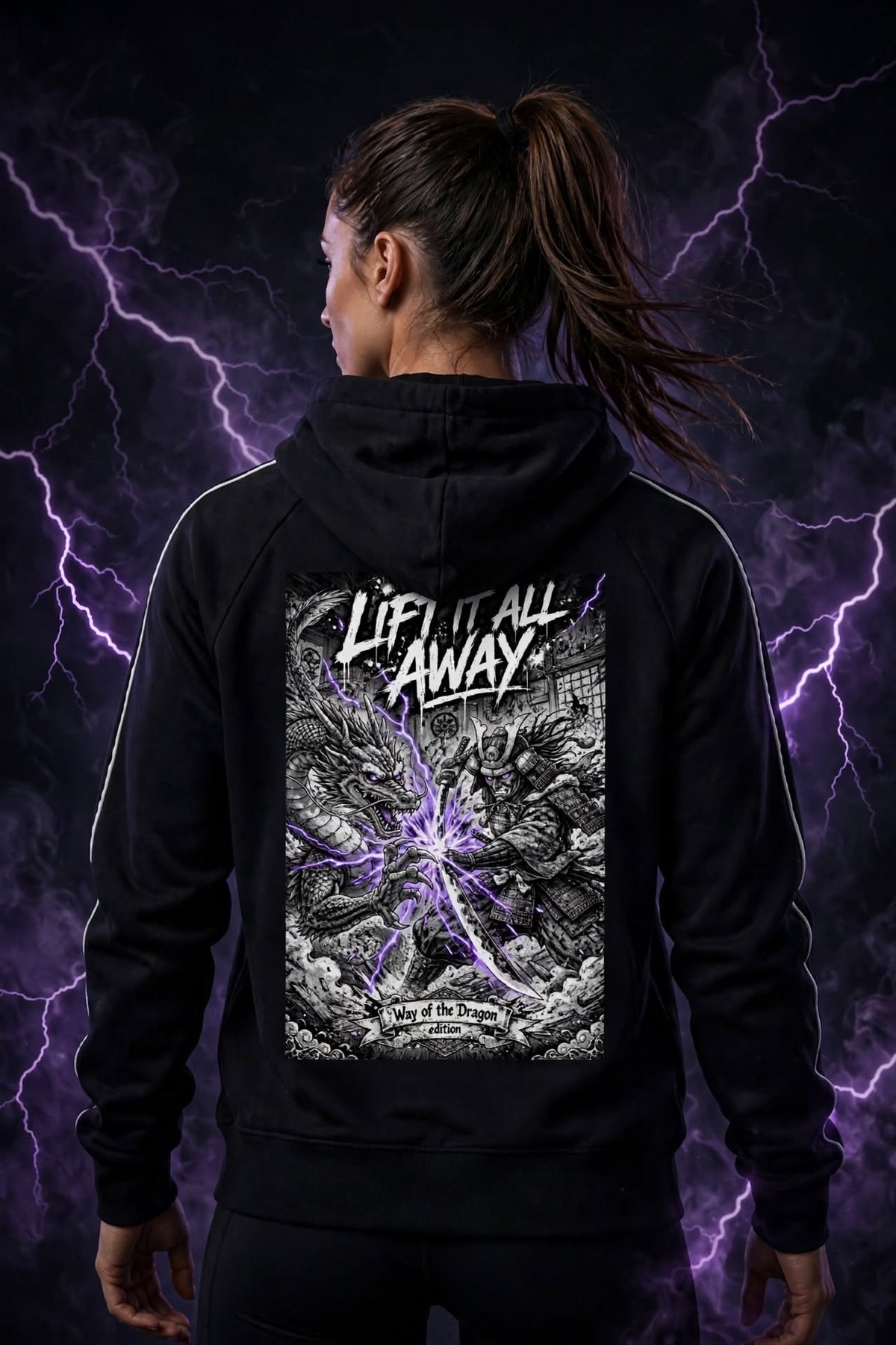 Way of the Dragon heavyweight zip hoodie with raglan sleeves by Kline Strong